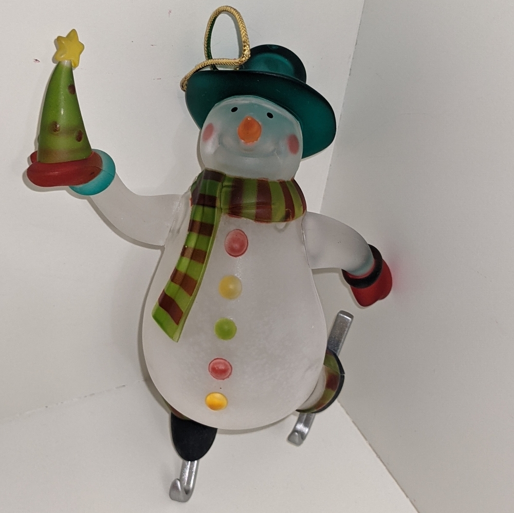 Avon 2005 Lighted 6” Skating Snowman Hanging Holiday Christmas Ornament